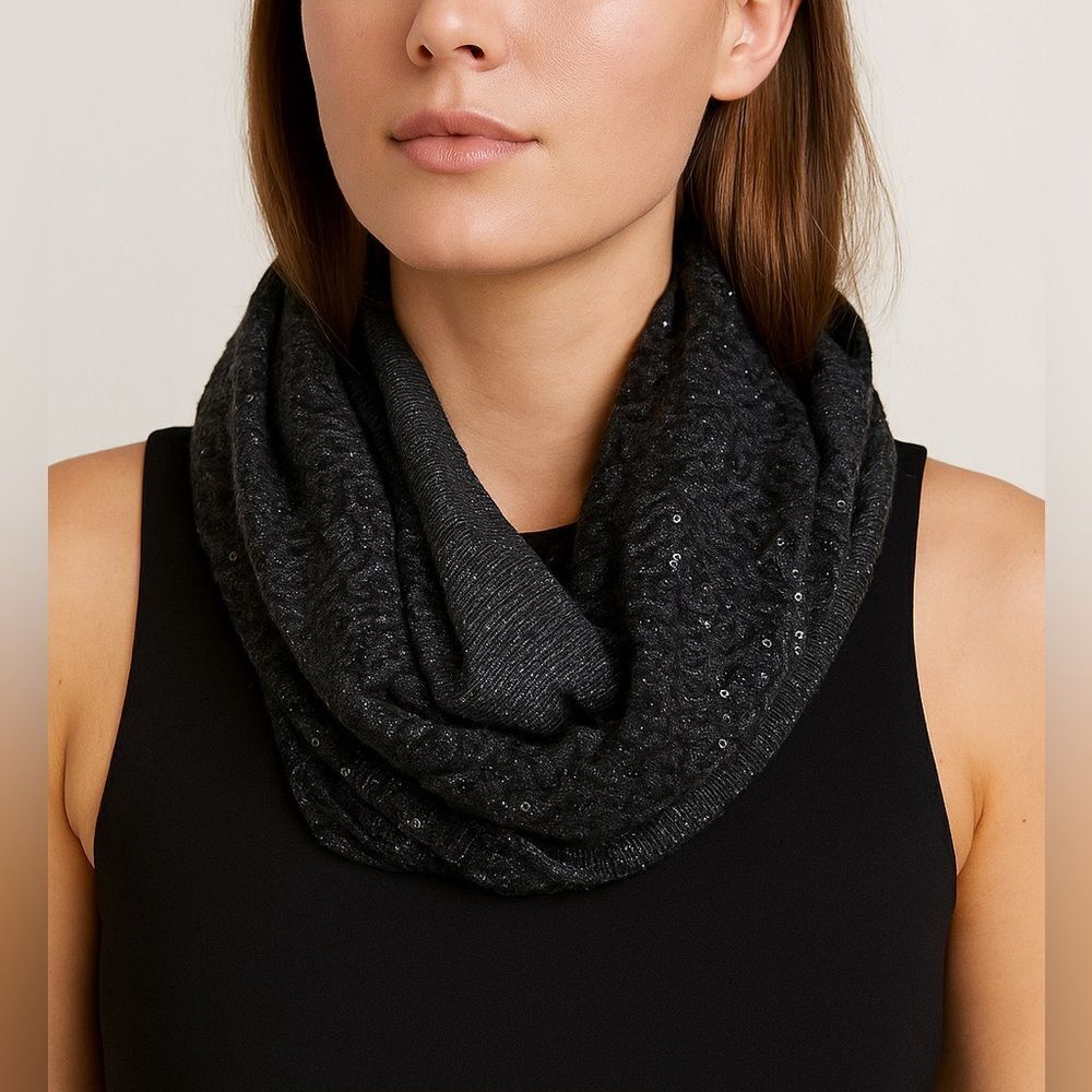 American Eagle Black Sequin Infinity Scarf One Size Sparkly Knit Loop